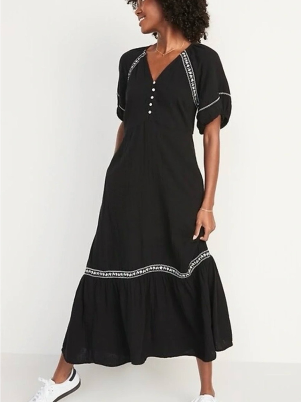 Old Navy Black Embroidered Maxi Dress
